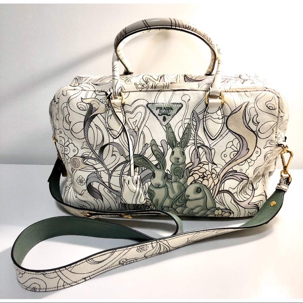 Prada Bunny Print Top Handle Bag
